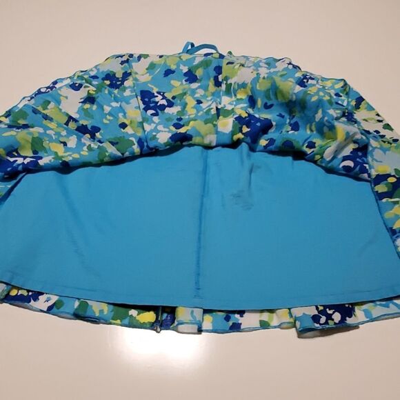 XS OLD NAVY LINED blue green yellow FLOWY WATERCOLOR FULL MINI SKIRT extra small - Picture 5 of 6